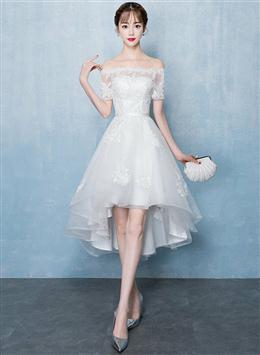 Picture of Lovely White Color High Low Tulle Graduation Dresses, Off the Shoulder Party Dresses